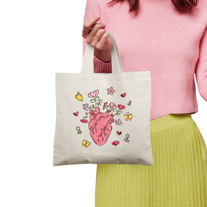 Elegant Tote Bag with Heart & Butterflies Print | Beautiful Bag For Girls - Fun Learning Store