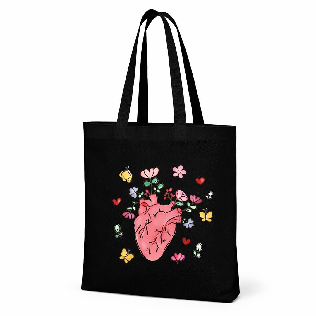 Elegant Tote Bag with Heart & Butterflies Print | Beautiful Bag For Girls - Fun Learning Store