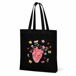Elegant Tote Bag with Heart & Butterflies Print | Beautiful Bag For Girls - Fun Learning Store