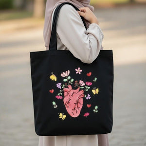 Elegant Tote Bag with Heart & Butterflies Print | Beautiful Bag For Girls - Fun Learning Store