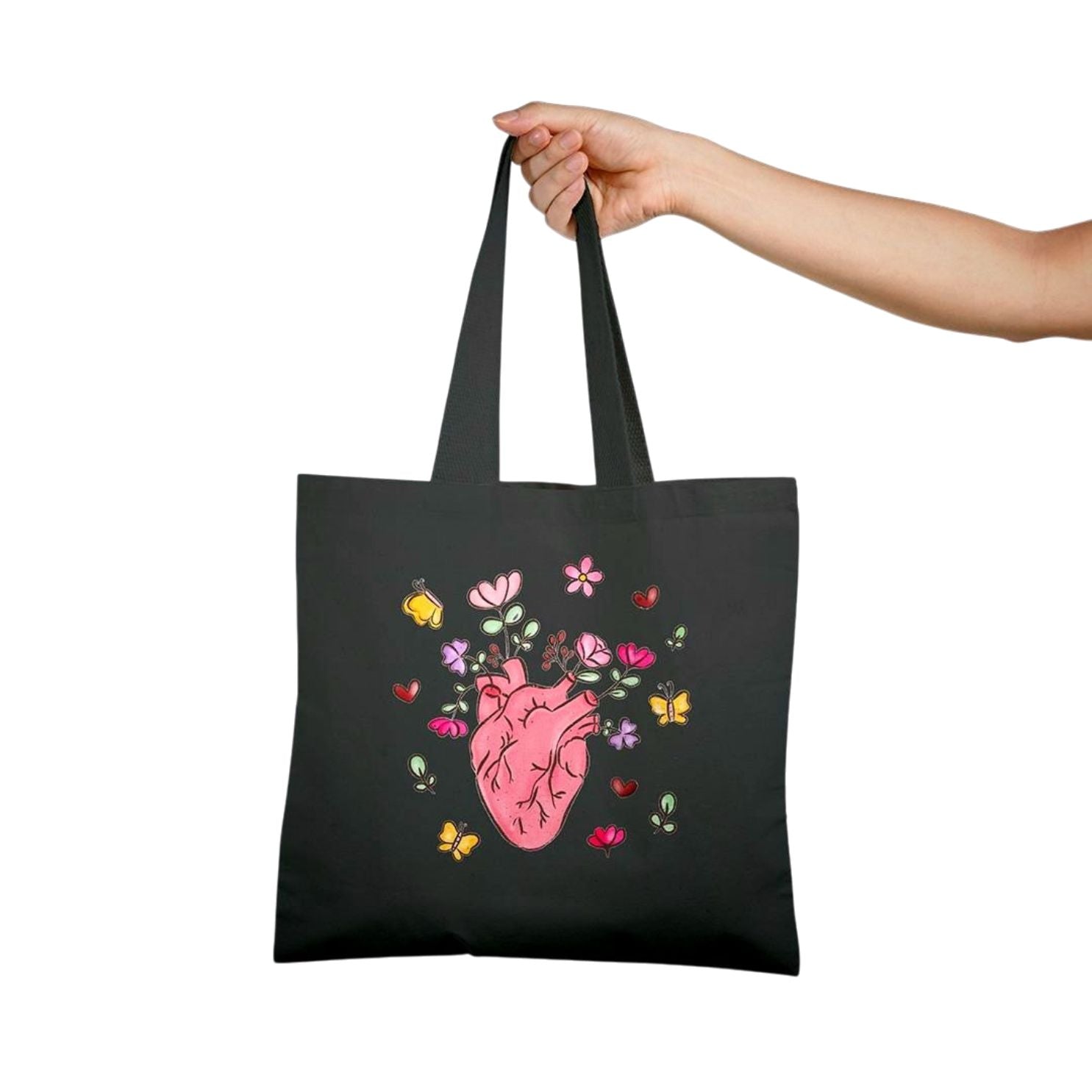 Elegant Tote Bag with Heart & Butterflies Print | Beautiful Bag For Girls - Fun Learning Store