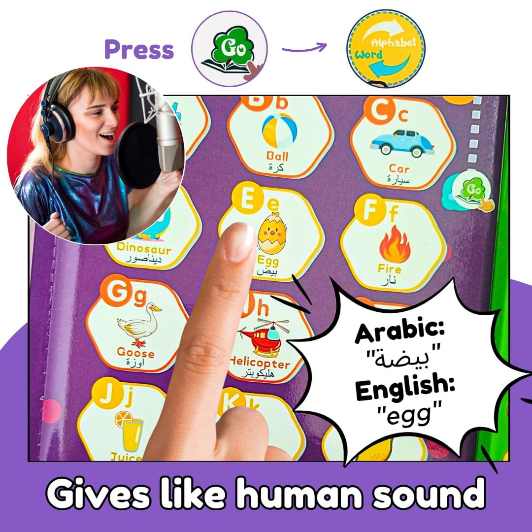 English Arabic Learning electronic Book for Kids 3+ Years Old, Interactive Electronic Sound Books, Bilingual Talking English Arabic Toddler Toy - Fun Learning Store