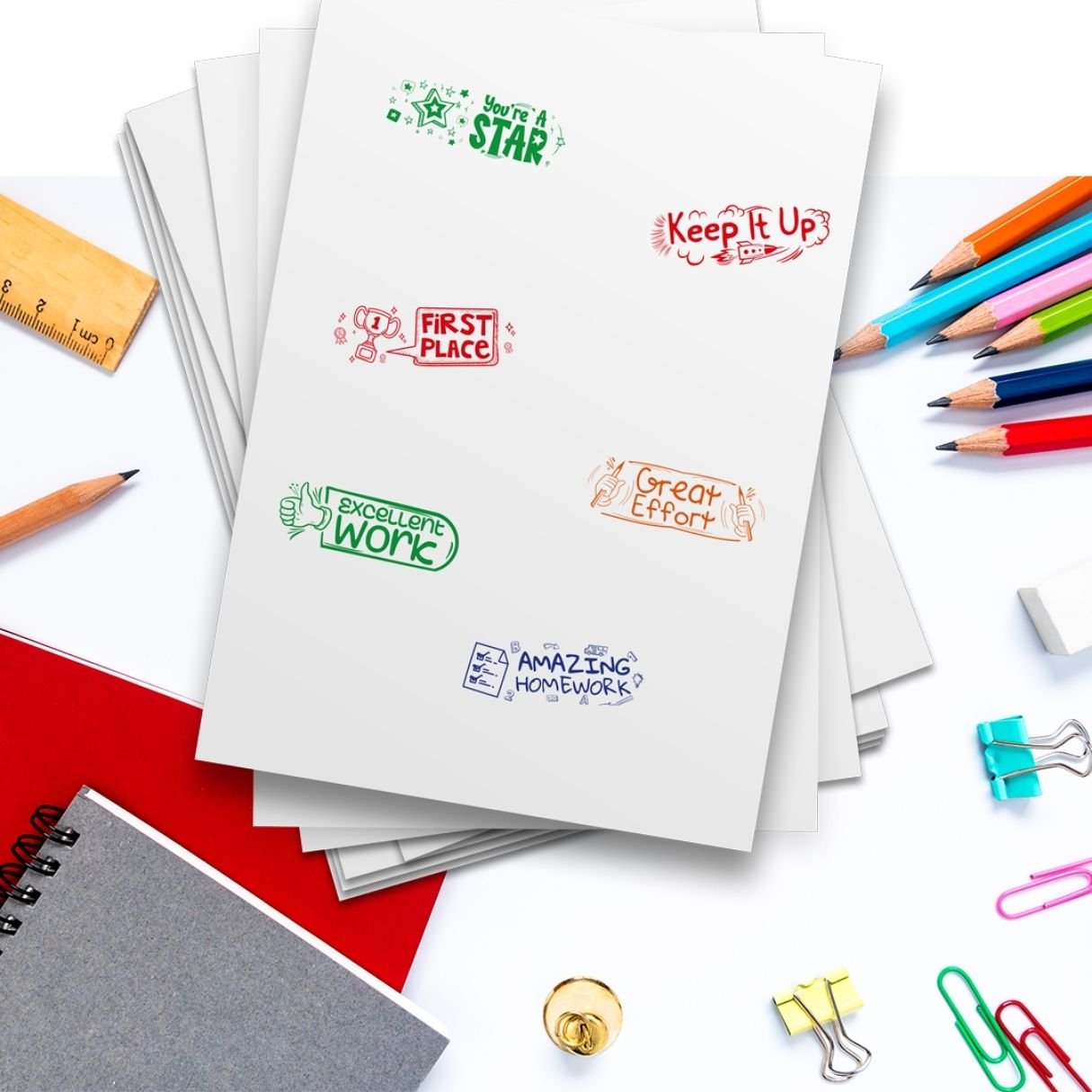 English Teacher's Motivation Stamps | Set of 6 pcs - Motivational Encouraging Teacher Stamp Set - Fun Learning Store