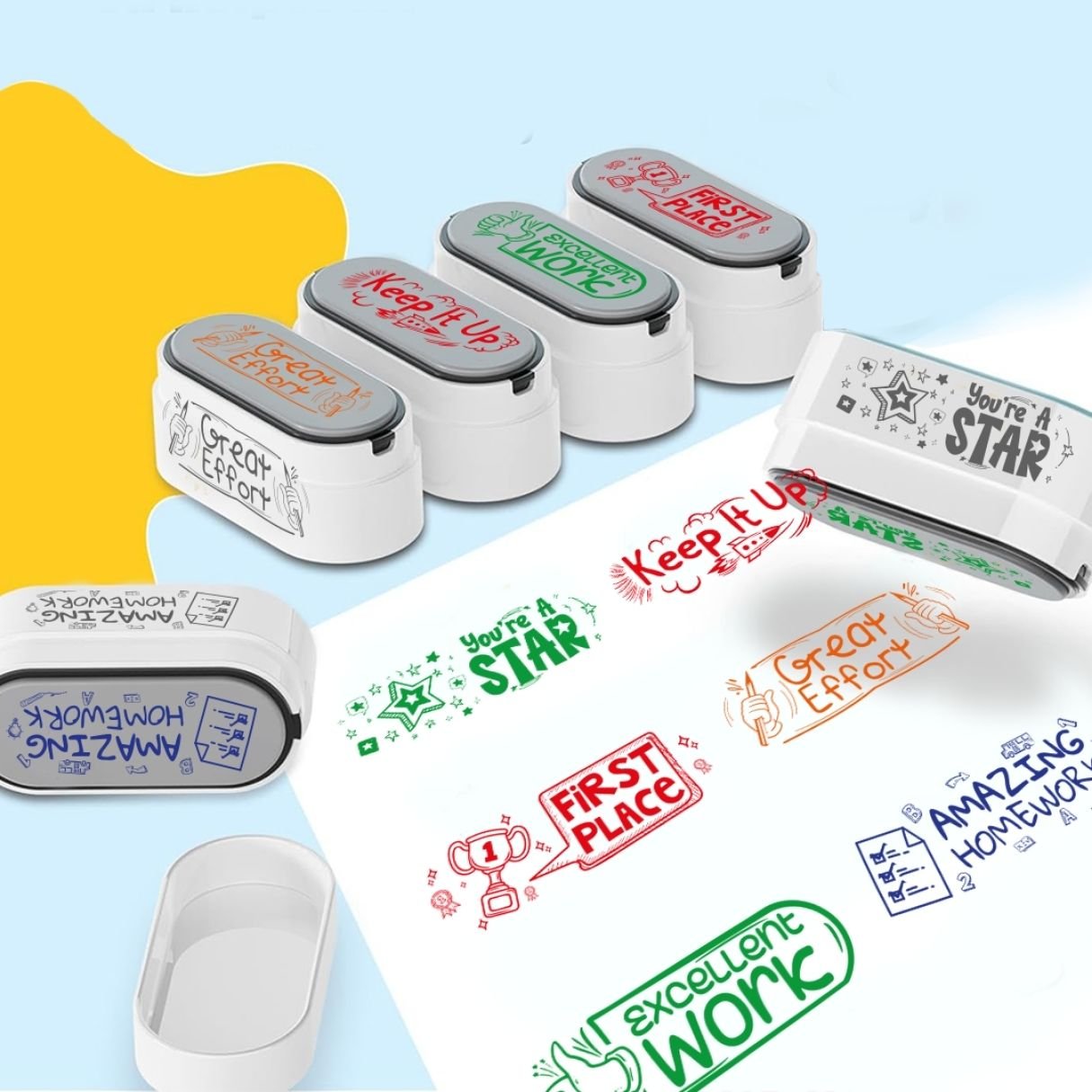 Set of 6 pcs - Motivational Encouraging Teacher Stamp Set - Fun Learning Store