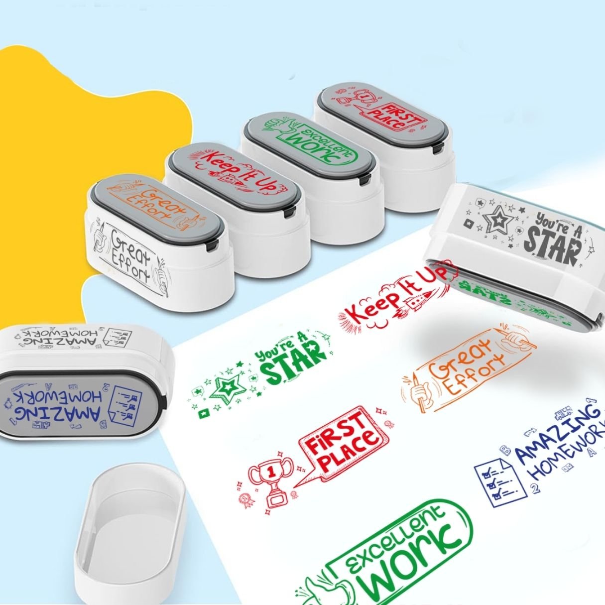 English Teacher's Motivation Stamps | Set of 6 pcs - Motivational Encouraging Teacher Stamp Set - Fun Learning Store