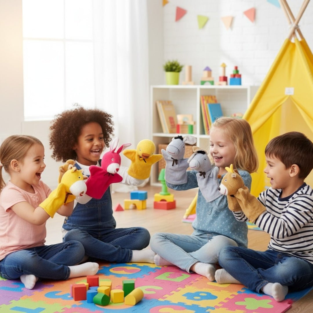 Farm Animal Hand Puppets – Colorful Fabric Set of 7 for Creative Play & Early Learning - Fun Learning Store