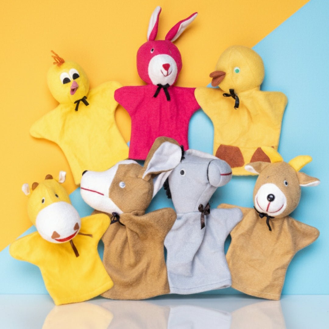 Farm Animal Hand Puppets – Colorful Fabric Set of 7 for Creative Play & Early Learning - Fun Learning Store