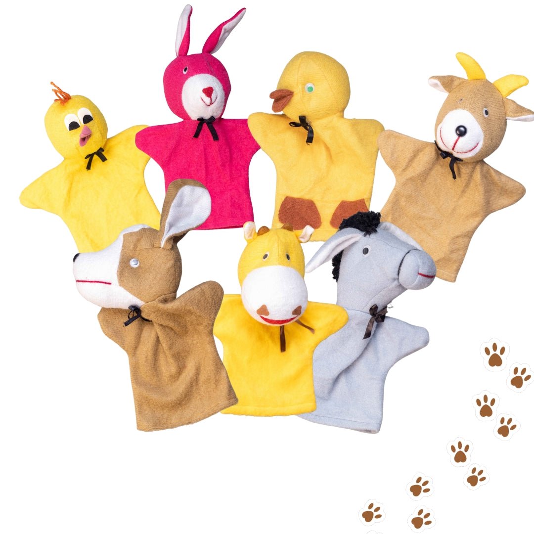 Farm Animal Hand Puppets – Colorful Fabric Set of 7 for Creative Play & Early Learning - Fun Learning Store