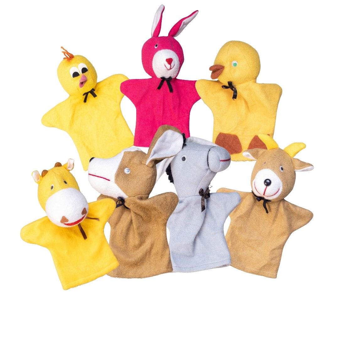 Farm Animal Hand Puppets – Colorful Fabric Set of 7 for Creative Play & Early Learning - Fun Learning Store
