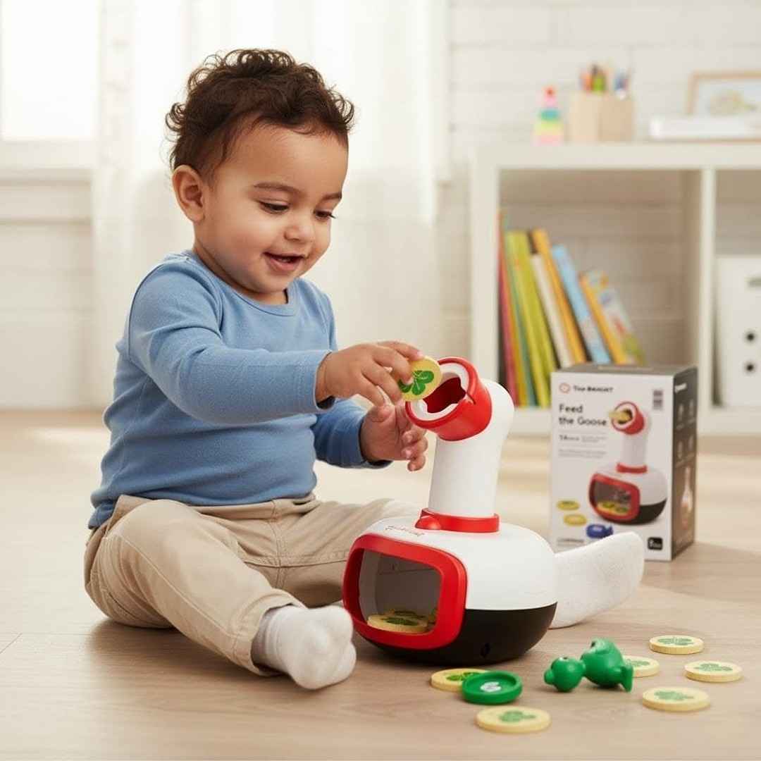Feed the Goose Baby Motor Skills Set – Creative City Bricks & Fun Coin Box Game for Toddlers - Fun Learning Store