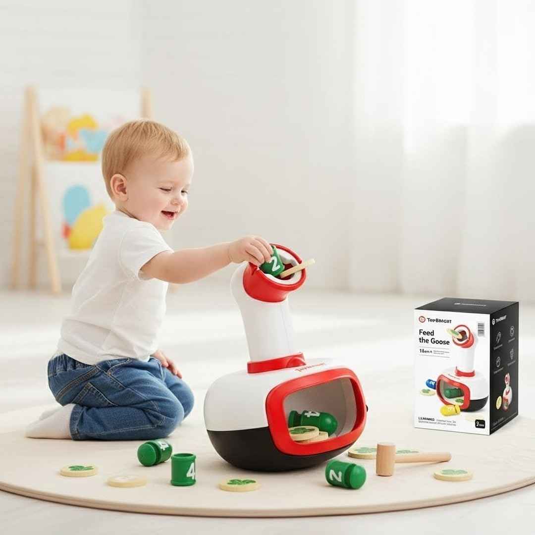Feed the Goose Baby Motor Skills Set – Creative City Bricks & Fun Coin Box Game for Toddlers - Fun Learning Store