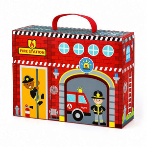 Fire Station Play Box | Portable Fire Rescue Play Set for Kids 3+ - Fun Learning Store