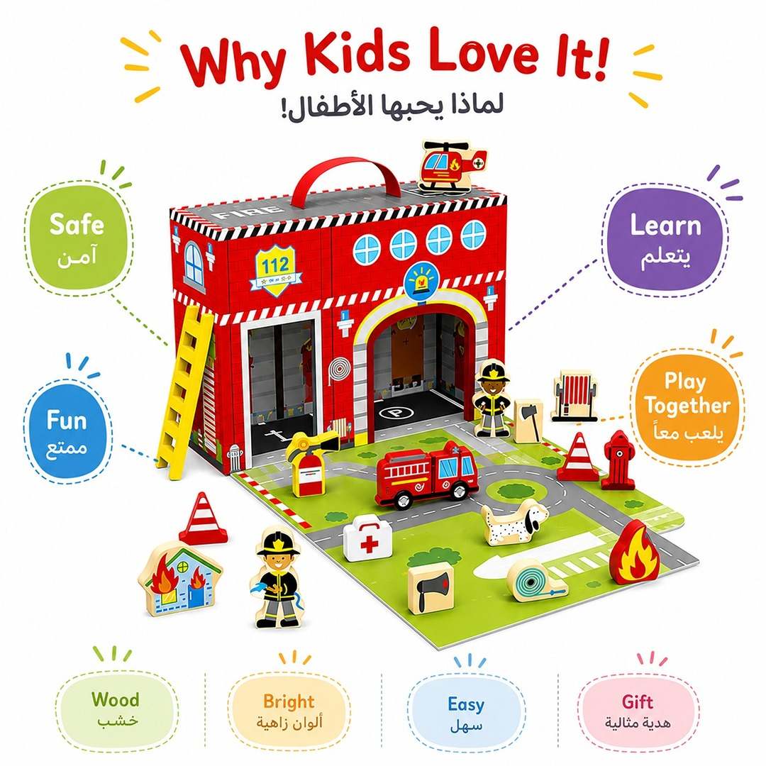 Fire Station Play Box | Portable Fire Rescue Play Set for Kids 3+ - Fun Learning Store