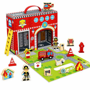 Fire Station Play Box | Portable Fire Rescue Play Set for Kids 3+ - Fun Learning Store