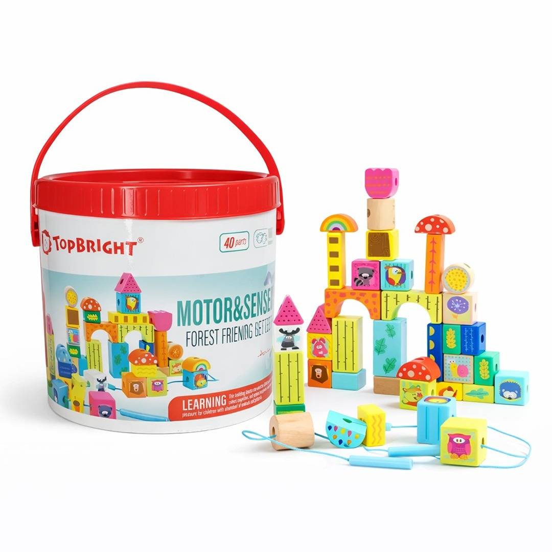 Forest Friends Wooden Blocks – 40 - Piece Set by Top Bright - Fun Learning Store