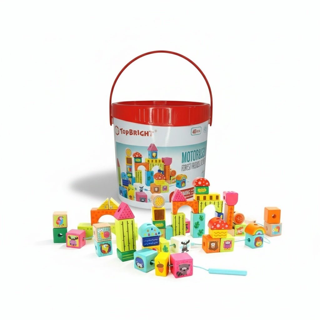 Forest Friends Wooden Blocks – 40 - Piece Set by Top Bright - Fun Learning Store