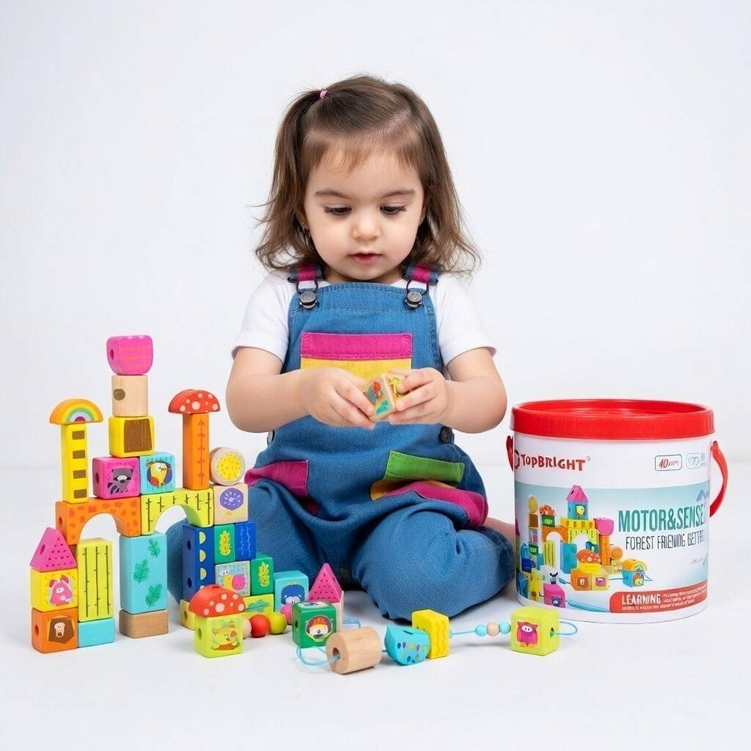 Forest Friends Wooden Blocks – 40 - Piece Set by Top Bright - Fun Learning Store