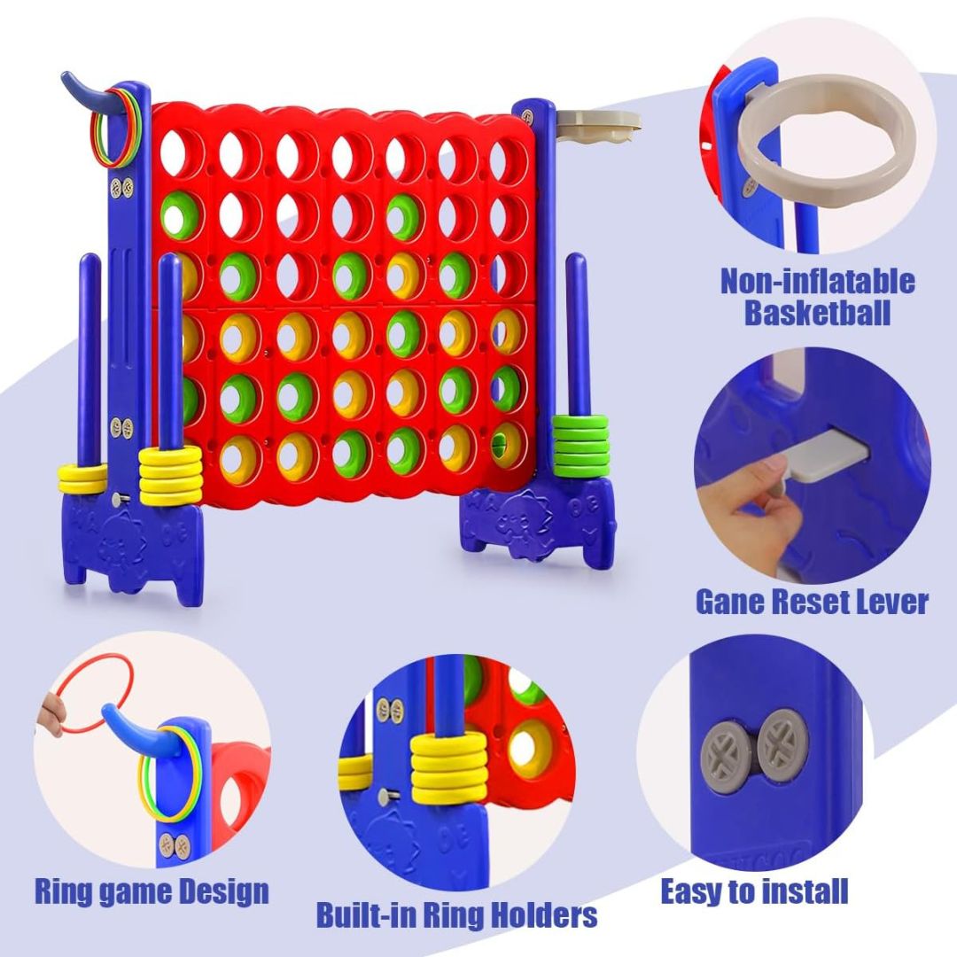 Giant Connect 4 Game Set 3 - in - 1 for Kids & Families – Connect 4, Basketball, & Ring Toss! - Fun Learning Store