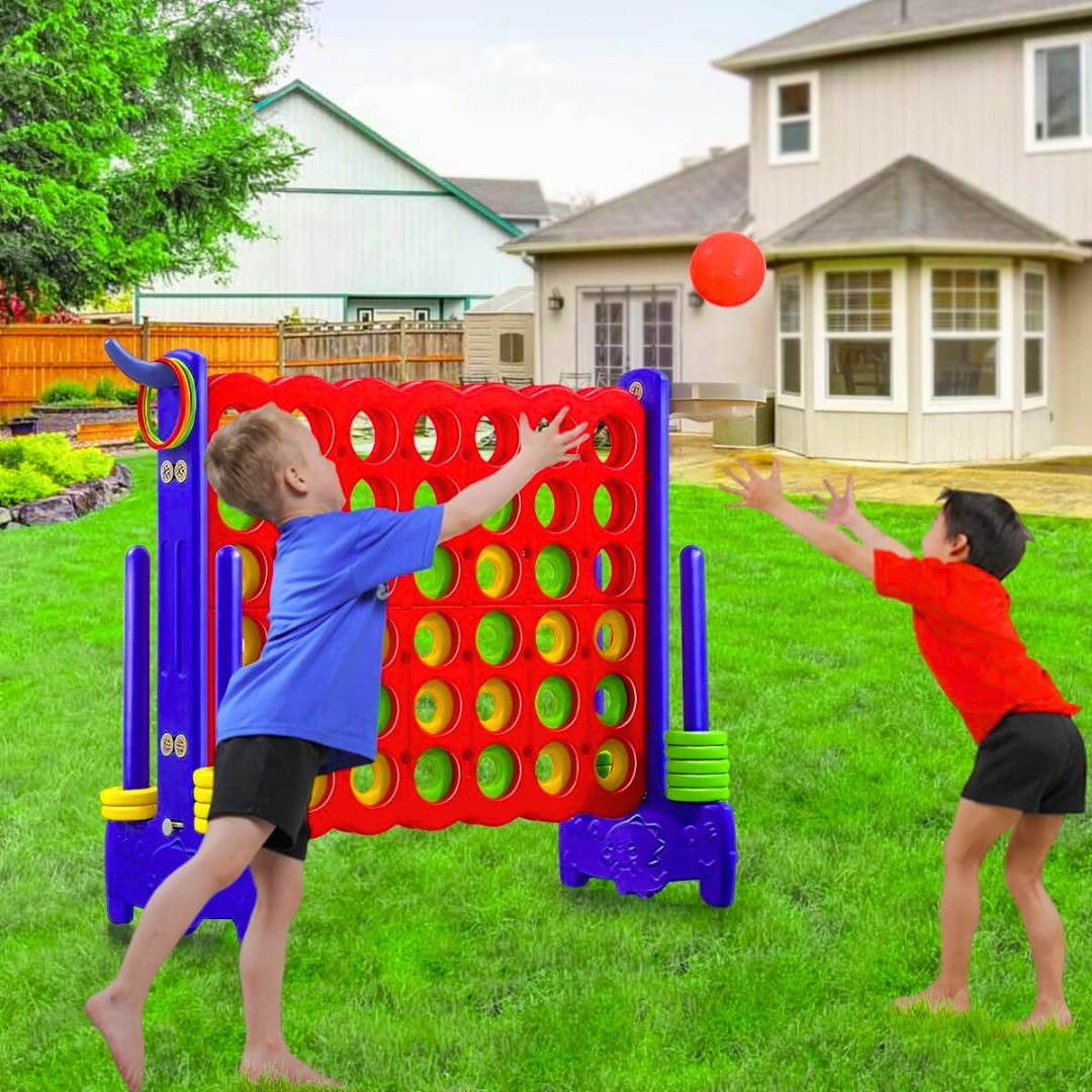 Giant Connect 4 Game Set 3 - in - 1 for Kids & Families – Connect 4, Basketball, & Ring Toss! - Fun Learning Store