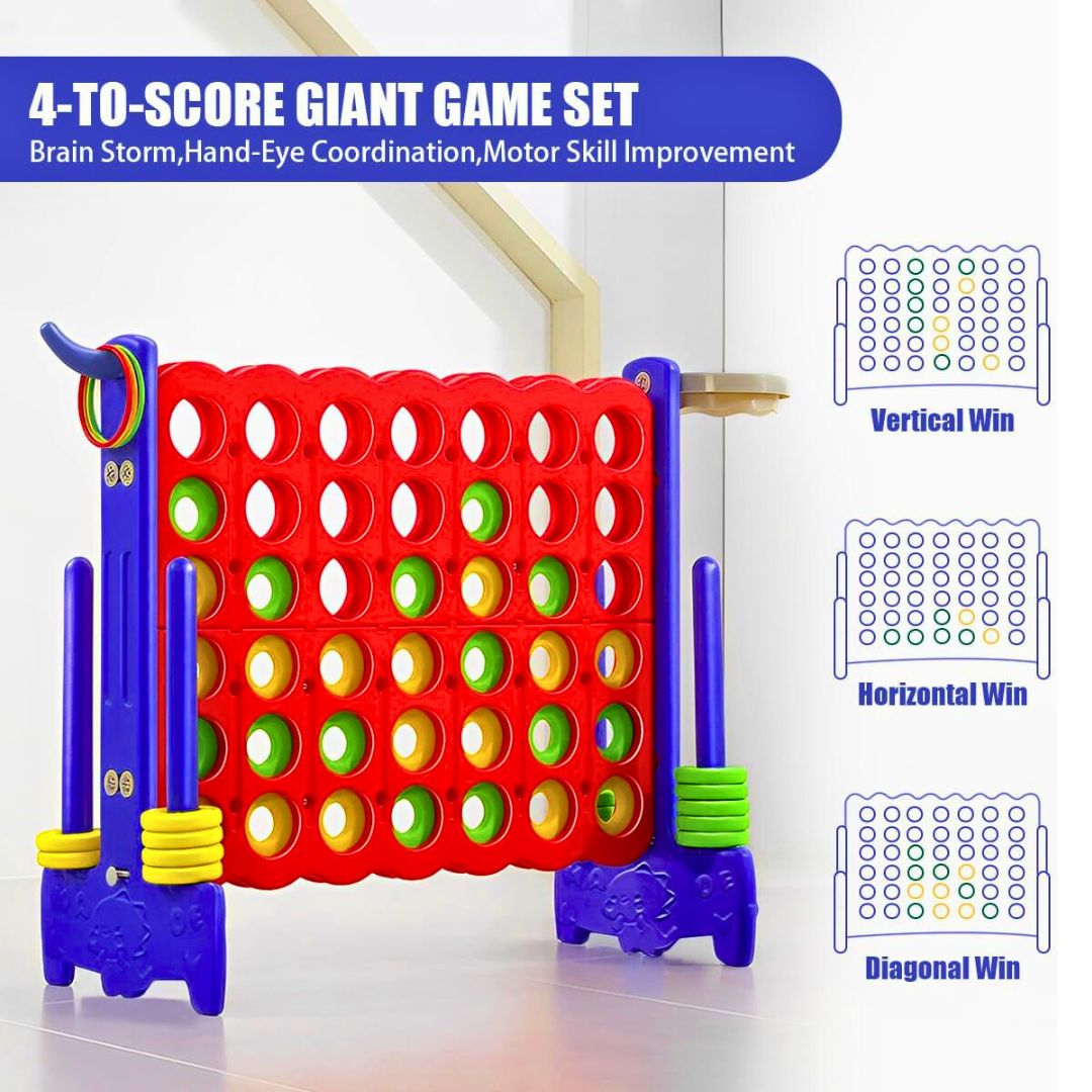 Giant Connect 4 Game Set 3 - in - 1 for Kids & Families – Connect 4, Basketball, & Ring Toss! - Fun Learning Store