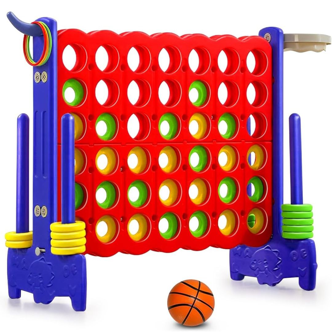 Giant Connect 4 Game Set 3 - in - 1 for Kids & Families – Connect 4, Basketball, & Ring Toss! - Fun Learning Store