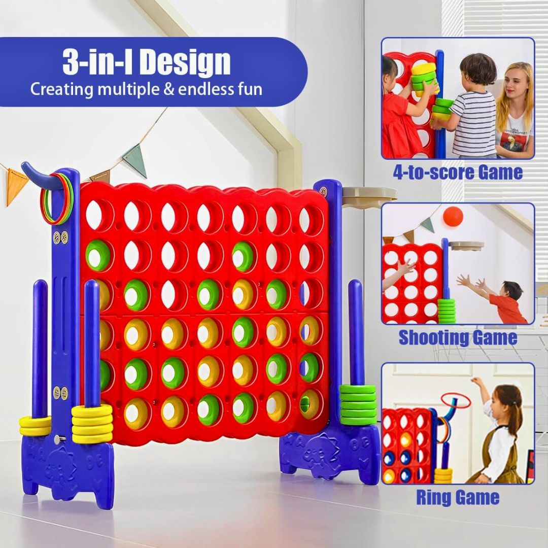 Giant Connect 4 Game Set 3 - in - 1 for Kids & Families – Connect 4, Basketball, & Ring Toss! - Fun Learning Store