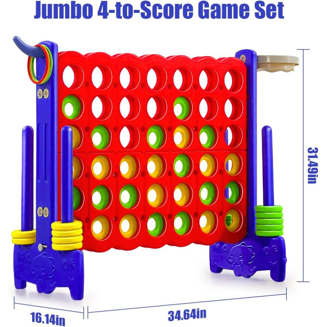 Giant Connect 4 Game Set 3 - in - 1 for Kids & Families – Connect 4, Basketball, & Ring Toss! - Fun Learning Store