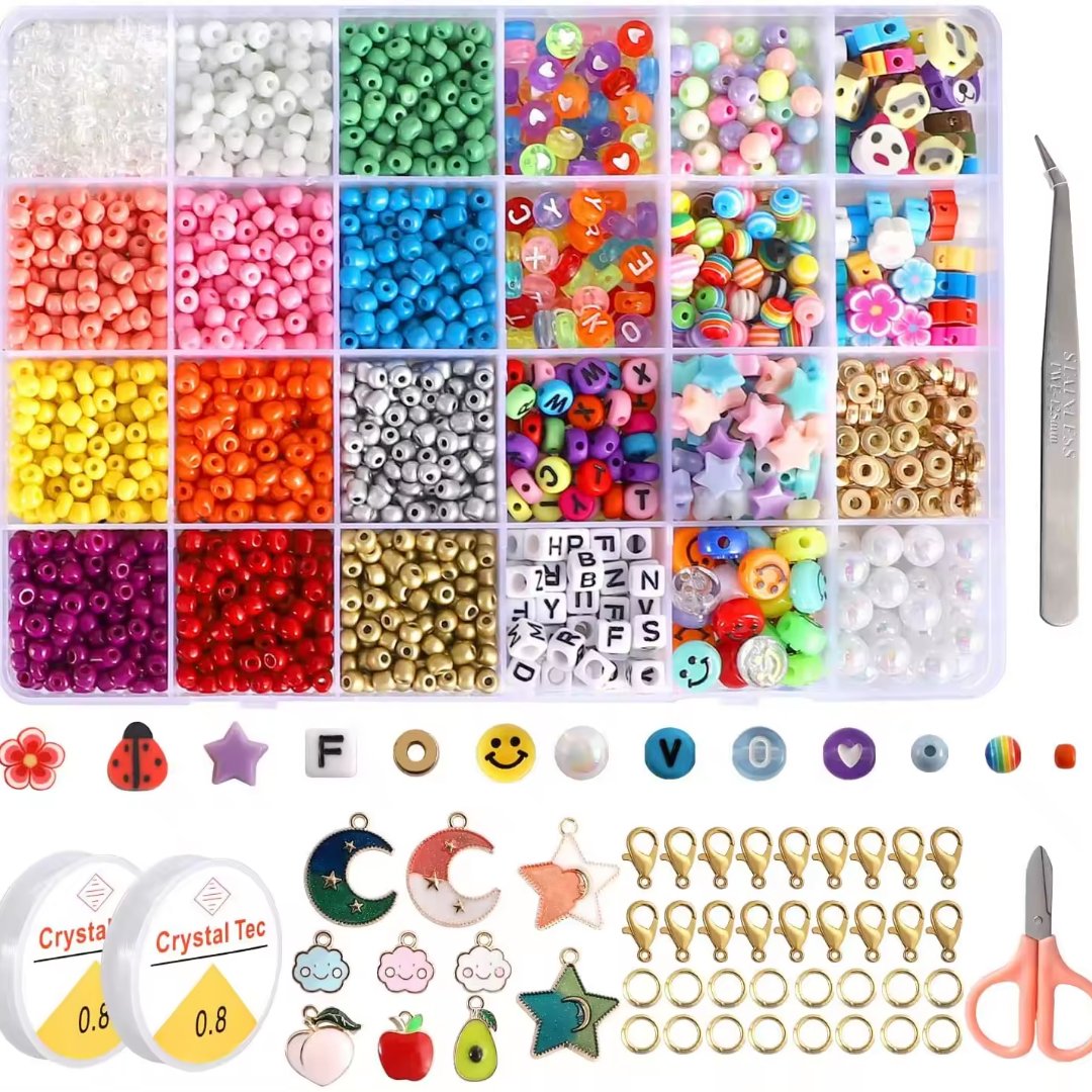 Glass Seed Beads 2900pcs | 4mm for DIY Jewelry Making for Earrings Polymer Clay | Pearl Letter Beads Star Flower Smiley Face Findings - Fun Learning Store