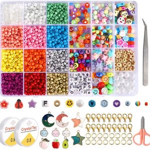 Glass Seed Beads 2900pcs | 4mm for DIY Jewelry Making for Earrings Polymer Clay | Pearl Letter Beads Star Flower Smiley Face Findings - Fun Learning Store