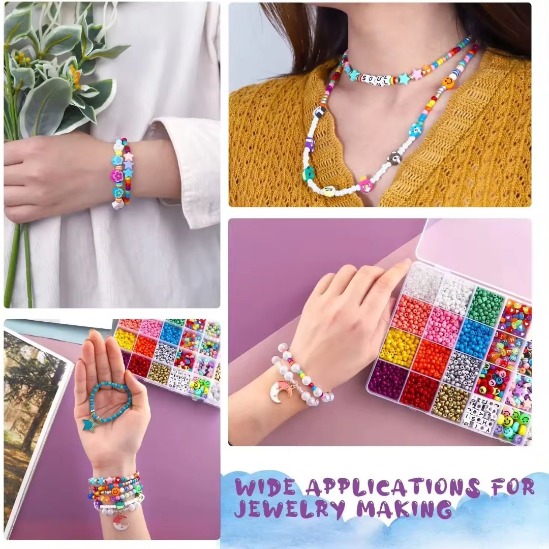 Glass Seed Beads 2900pcs | 4mm for DIY Jewelry Making for Earrings Polymer Clay | Pearl Letter Beads Star Flower Smiley Face Findings - Fun Learning Store