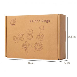 Hand Rings - Baby Wooden Rattle | 5 Pcs Sensory Toy for Infants - Fun Learning Store