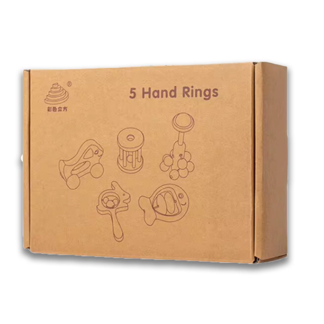 Hand Rings - Baby Wooden Rattle | 5 Pcs Sensory Toy for Infants - Fun Learning Store