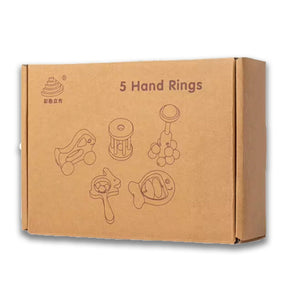 Hand Rings - Baby Wooden Rattle | 5 Pcs Sensory Toy for Infants - Fun Learning Store