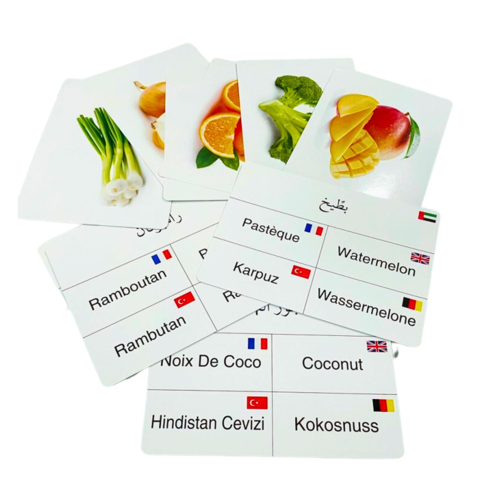 Implicit Cards: Fruits & Vegetables in 5 Languages - Fun Learning Store