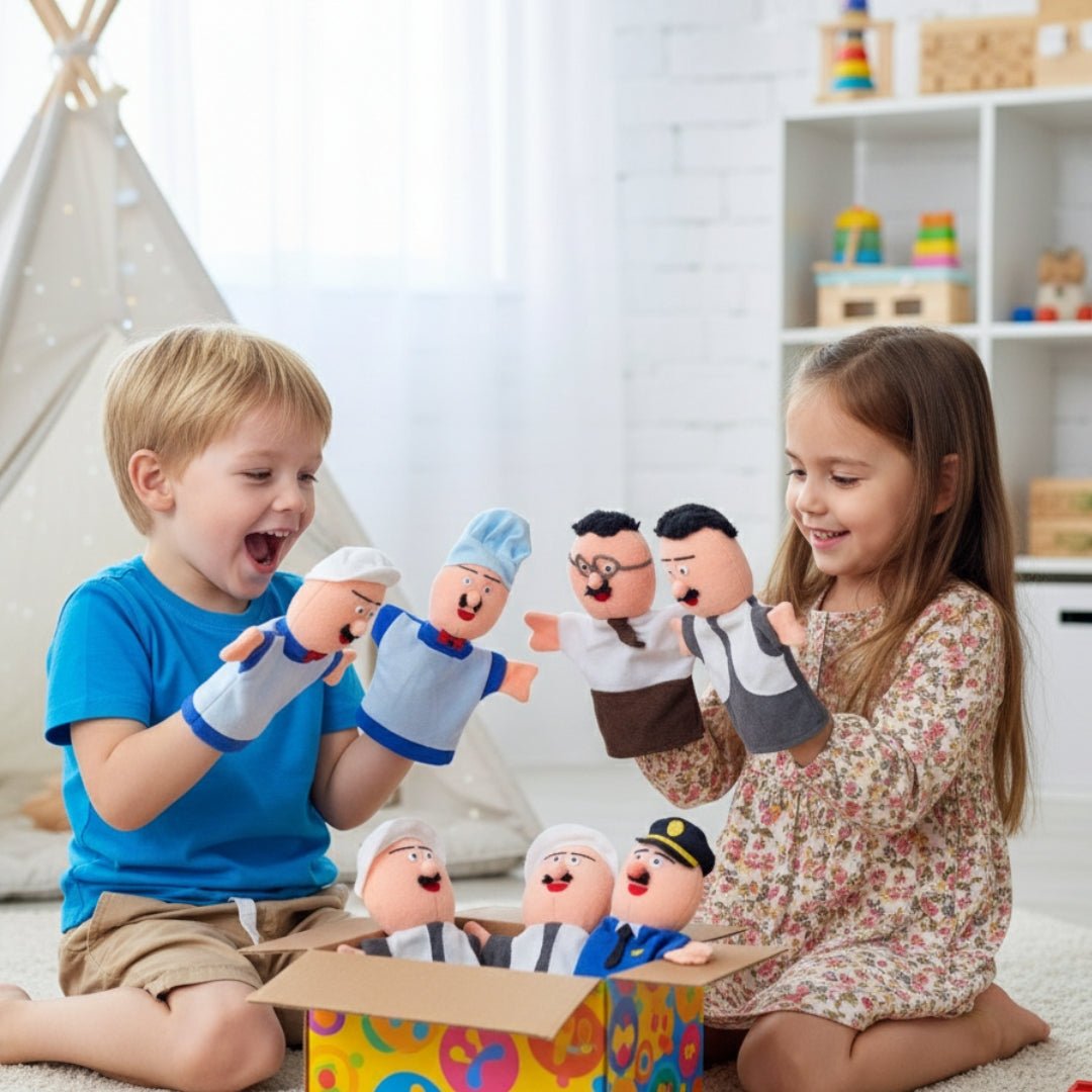 Jobs & Careers Hand Puppets – Colorful Fabric Set of 6 for Pretend Play & Learning - Fun Learning Store