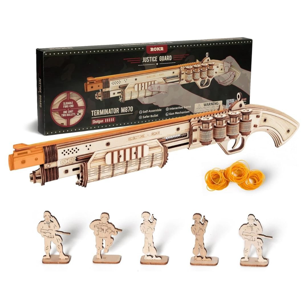 Justice Guard Rubber Shotgun: Robotime 3D Wooden Puzzle and DIY Craft Assembling Kit - Fun Learning Store