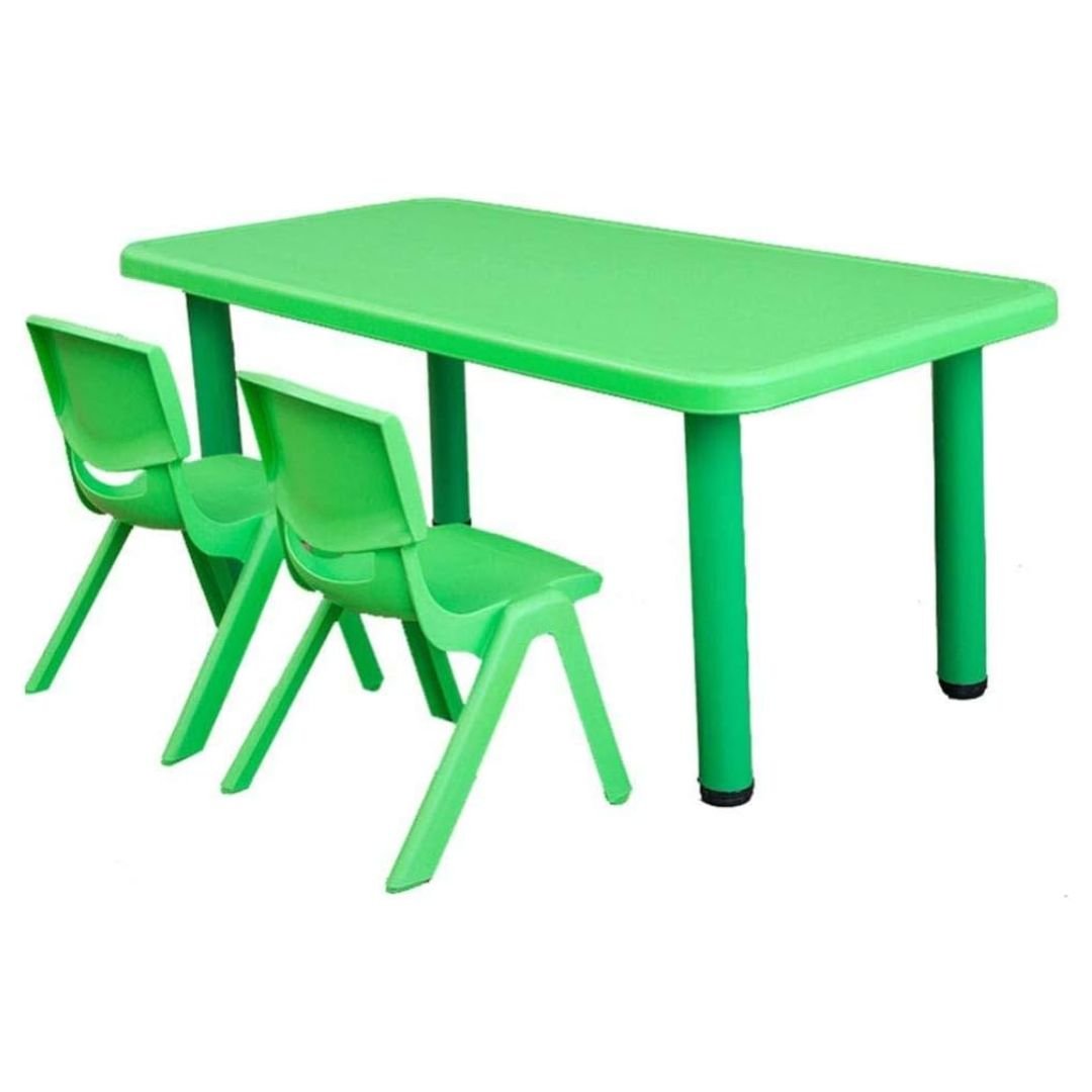 Kid's Large Table with 2 Chairs for Drawing, Playing, and Studying in Nursery, Classroom, Kindergarten - 62x120cm Desk and Height - Adjustable - Fun Learning Store