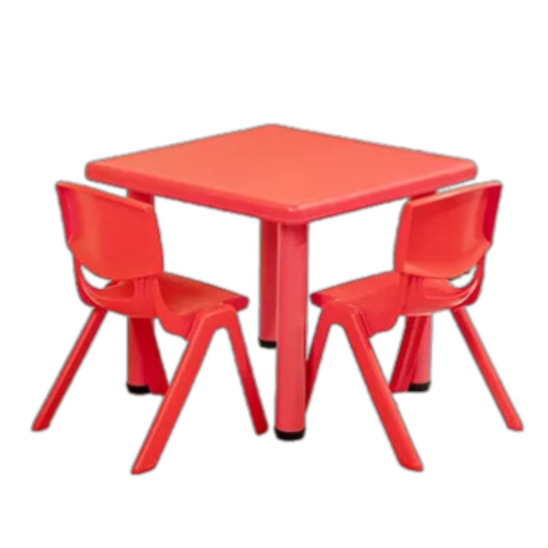 Kid's Small Table with 2 Chairs for Drawing, Playing, and Studying in Nursery, Classroom, Kindergarten - 60x60cm Desk and Height - Adjustable - Fun Learning Store