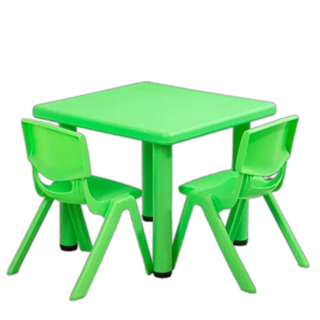 Kid's Small Table with 2 Chairs for Drawing, Playing, and Studying in Nursery, Classroom, Kindergarten - 60x60cm Desk and Height - Adjustable - Fun Learning Store