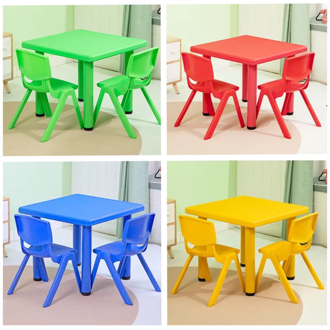 Kid's Small Table with 2 Chairs for Drawing, Playing, and Studying in Nursery, Classroom, Kindergarten - 60x60cm Desk and Height - Adjustable - Fun Learning Store