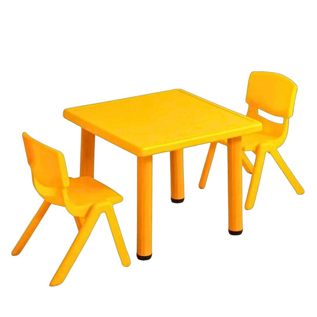 Kid's Small Table with 2 Chairs for Drawing, Playing, and Studying in Nursery, Classroom, Kindergarten - 60x60cm Desk and Height - Adjustable - Fun Learning Store