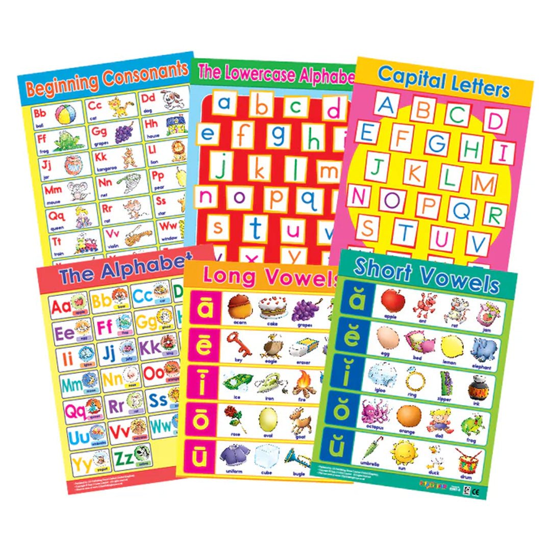 Language Arts Wall Chart Pack (6 Charts) – Engaging English Alphabet Learning for Kids - Fun Learning Store