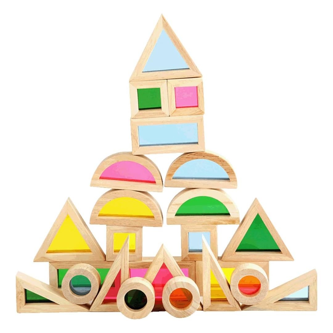 Large Wooden Building Blocks for Toddlers - 24 - Piece Set of Sensory and Educational Rainbow Blocks - Fun Learning Store