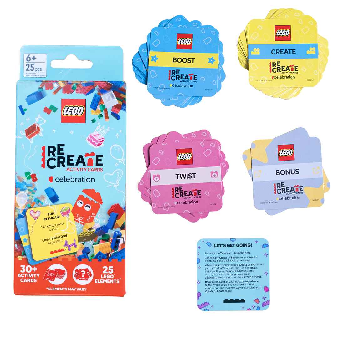LEGO® Re - Create Activity Cards – Celebration Edition with 25 Bricks + 30+ Fun Build Challenges! - Fun Learning Store