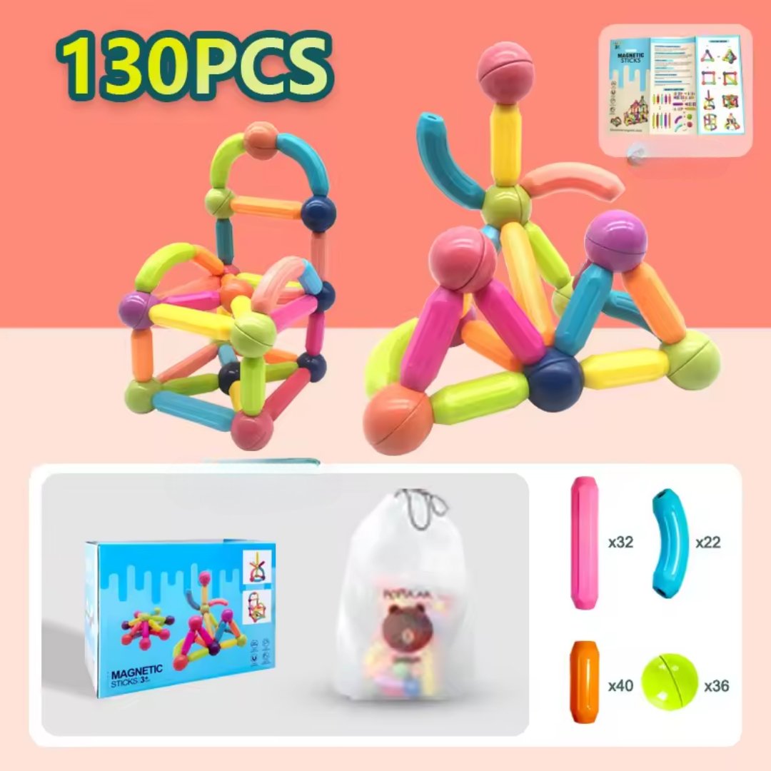 Magnet Building Blocks set 130 pcs Magnetic Sticks and Balls Blocks Building baby toy - Fun Learning Store