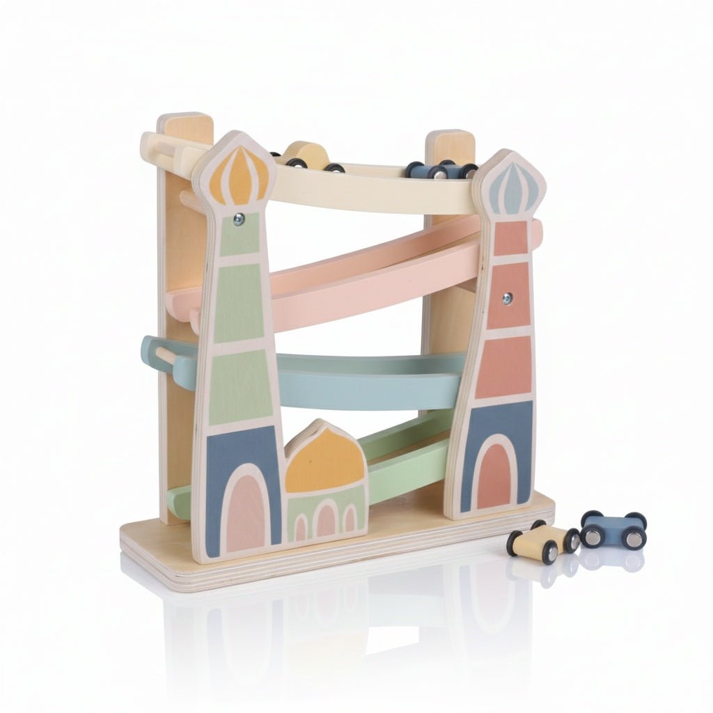 Masjid Highway Islamic Wooden Track Car Ramp Racer with 4 Mini Cars - Fun Learning Store