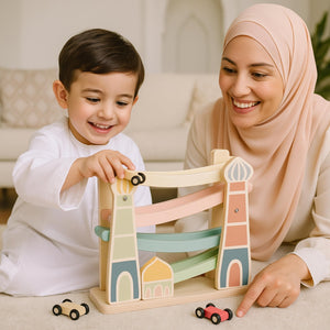Masjid Highway Islamic Wooden Track Car Ramp Racer with 4 Mini Cars - Fun Learning Store