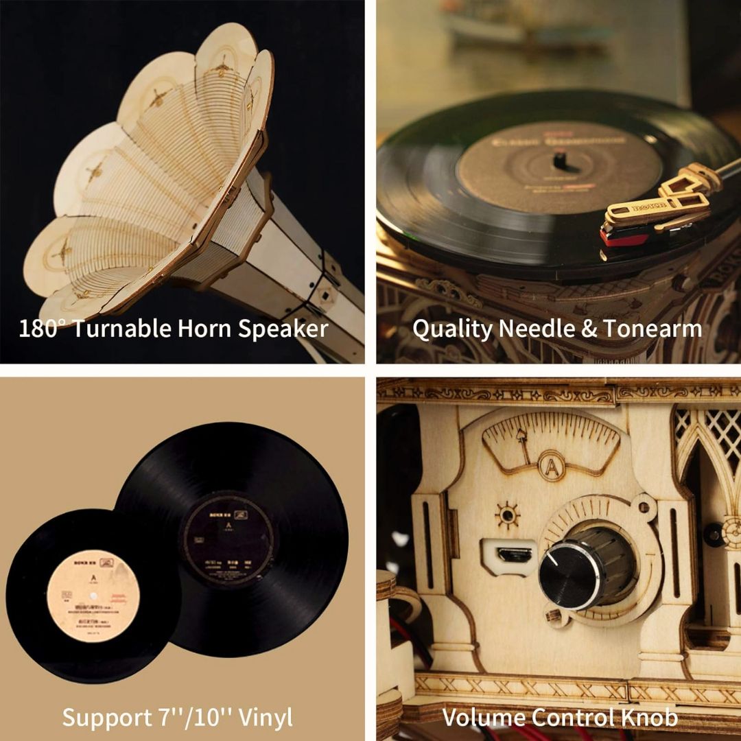 Mechanical Classic Gramophone: Robotime 3D Wooden Puzzle and DIY Craft Kit - Fun Learning Store