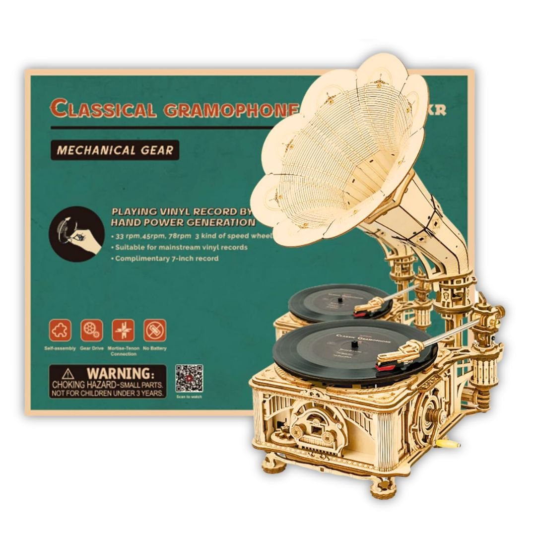 Mechanical Classic Gramophone: Robotime 3D Wooden Puzzle and DIY Craft Kit - Fun Learning Store