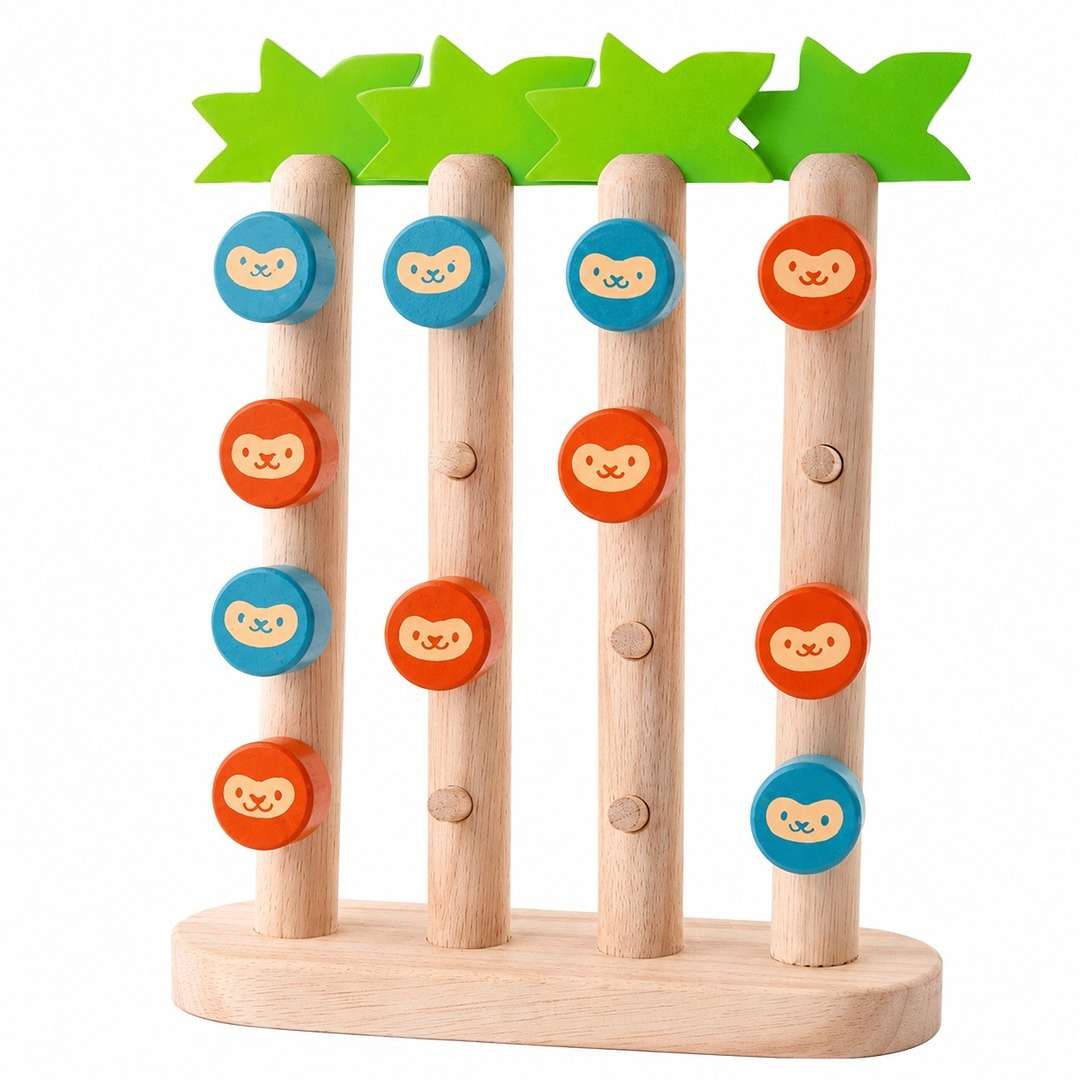 Monkeys in a Row – Wooden 4-in-a-Row Game for Kids with Cute Monkey Twist - Fun Learning Store